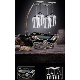 Homya Tabletop Metal Wine Glass Holder, Wine Countertop Goblet Holder Kitchen Bar Display Stand for Handy Wine Glasses Wine Bottle Holds 1 and 4 Wine Glasses, Table Wine Bottle Accessories, Bronze