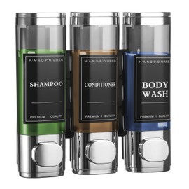 Hejo Shower Soap Dispenser,300ml*3 Shampoo and Conditioner Dispenser Wall Mounted,No Drill Shower Gel Dispenser,Wall Mounted Soap Dispenser Bathroom,Shampoo Conditioner Body Wash Dispenser(Silver)