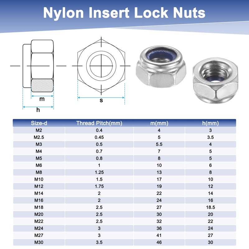 M METERXITY 200-Pack Nylon Insert Hex Lock Nuts, M6 x