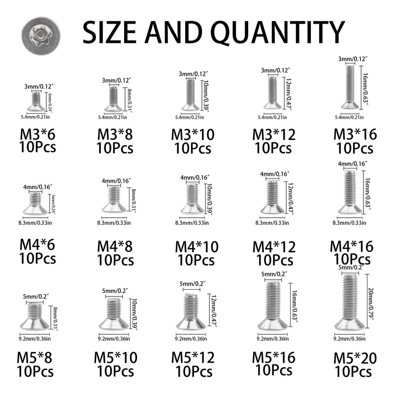 Rrina 150Pcs 304 Stainless Steel Flat Head Torx Security Machine