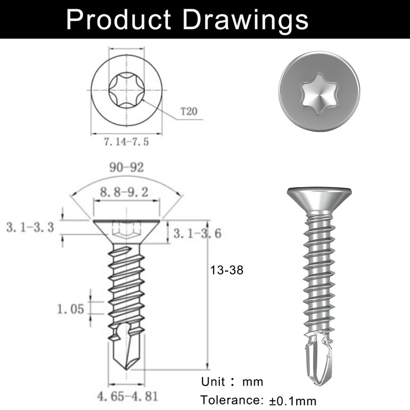 HanTof 100Pcs Torx Drive High-Strength Quick Tapping Screws for Metal,