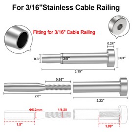 BLIKA 50 Pack 3/16" Invisible Cable Railing Kit, Stainless Steel Invisible Receiver and Swage Stud End, Cable Railing Tensioner 3/16" for 2"x2", 4"x4" Wood/Metal Posts, 3/16" Cable Railing Hardware
