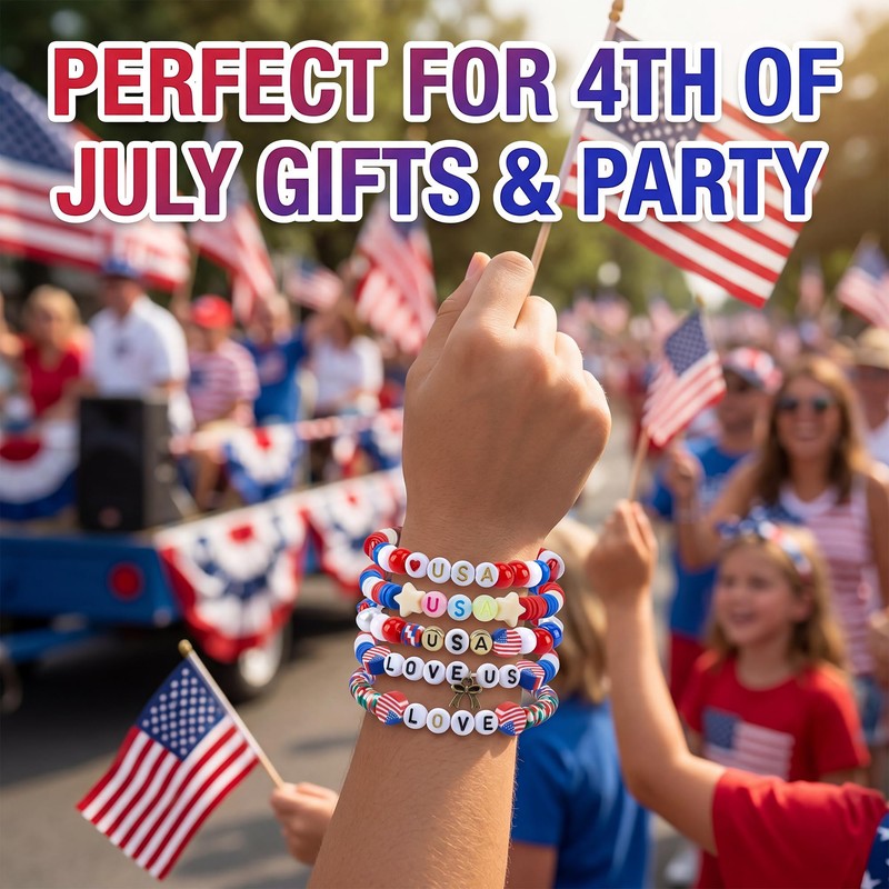 1300 Pcs Patriotic Bracelet Making Kit, Red White Blue Beads