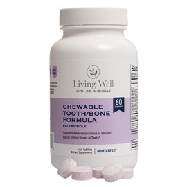 Living Well with Dr. Michelle Kids Tooth & Bone Supplement – Chewable for Strong Teeth & Cavity Defense – Calcium, D3, K2, Magnesium, Zinc – Ages 4+ – Mixed Berry Flavor – Fluoride-Free, Non-GMO