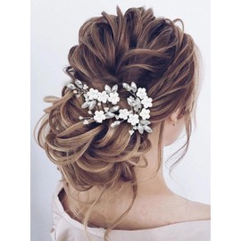 Unicra Horquillas para el pelo de la novia de la flor de la novia de cristal plateado piezas de pelo perlas accesorios para el pelo para mujeres y niñas (paquete de 3)