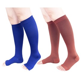 Open Toe Compression Socks 2 Pairs 15-20mmHg Support Circulation Medical Toeless Compression Socks Recovery Varicose Veins (as1, alpha, l, x_l, regular, regular, Royalblue & Coffee)
