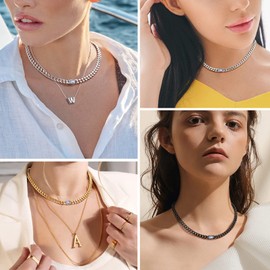 Prosteel Stainless Steel Chain Choker Girls Cubic Zirconia Simple Cuban Link Short Necklace For Women 16 Inch