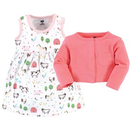 Hudson Baby baby girls Cotton and Cardigan Set Casual Dress, Farm Animals, 3T US