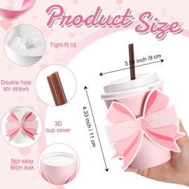 Jingmore 50 Sets Pink Bow Coffee Cups Bow Coquette Disposable 12 oz Paper Cups with Lids, Straws and Pink Bow Paper Cup Sleeves for Party Drinks Mother's Day Wedding Birthday Baby Shower Supplies
