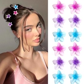 GQLV Small Flower Hair Claw Clips,12PCS 1.18" Cute Hair Clips for Women/Girls,Mini Hair Claw Clips for Thick/Thin Hair,Hawaiian Hair Decorations Birthday Gifts for Women (vivid)