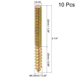 TOP-VIGOR 10Pcs 1/4-20" x2-1/4 Hanger Bolts, Double Headed Bolts Self Tapping Screw, Double Ended Dowel Screws, Threaded Lag Wood Screws and Machine Bolts for Wood Joint Furniture