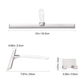 Ettori - Escobilla de ducha para puerta de vidrio, escobilla de goma para puerta de vidrio, baño, ventana y vidrio de coche, 12 pulgadas con mango acrílico transparente