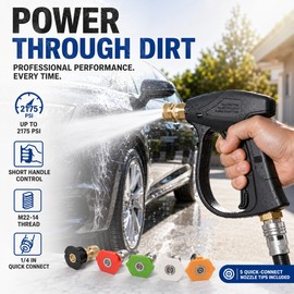 2175 PSI Pressure Washer Gun for Car Cleaning – Short Handle Spray Gun with M22-14 Connector