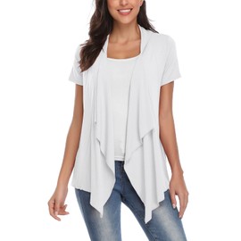 Exchic Women's Open Front Cardigan Irregular Hem Short Sleeve Outfits - White, size: xxl