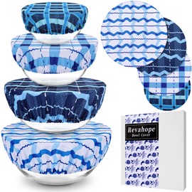 Revahope 4 Pieces Bowl Covers Reusable, 4 Size Stretch Cloth Fabric Bowl Covers for Bread Proofing Elastic Food Covers Washable for Food Fruits Leftover (Blue Plaid)
