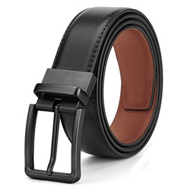 1 Pieza Cinturones de Piel Hombre, Cintos Cuero Reversible Ajustable, Cinturón Doble Vista con Hebilla Giratoria, Cinturon Cortable para 28-42 Talla de Pantalones, Men Belt Casual para Jeans, Trabajo