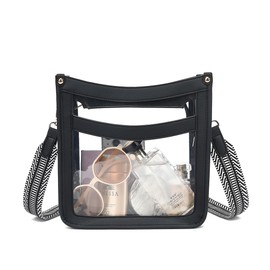 LOXOMU Clear Purses for Women Stadium Crossbody - Clear Stadium Bag with Guitar Strap, See Through Clear Bag for Stadium Events, Concerts (Black)