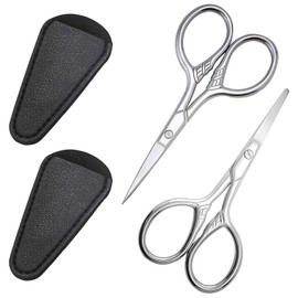 Nose Hair Scissors, Pack of 2, Eyebrow Scissors, Beard Scissors, Men's Nose Hair Scissors, Suitable for Hair Removal on Nose and Ears, with 2 Leather Cases
