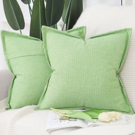 MADIZZ Set of 2 Polyester Linen Throw Pillow Covers with Broad Edge Soft Boho Decorative Pillow Cases for Sofa Bedroom Modern Pillow Shell 18x18 Inch Green