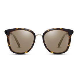 Jeulia Square Black Polarized Unisex Sunglasses for Men Women Retro TR+Metal Frame Classic Trendy Rimmed Design UV400 Protection for Summer Holiday (Brown)