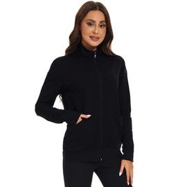 Meanzoo Women's Scrubs Jacket Zip Front Warm-up Jacket(Black,Medium)