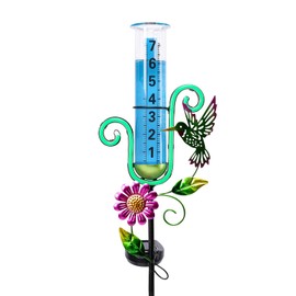 WONDER GARDEN Rain Gauge Outdoor,Hummingbird with Led Neon Lights Decorative Rain Gauge,Freeze Proof Solar Rain Gauges Outdoors Best Rated for Yard,Garden,Lawn Decor
