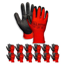 Supply Solutions 13 Gauge Polyester Shell with Latex Crinkle Palm Dipped Safety Work Gloves for Landscaping, Warehouse, Construction, Gardening, and Agriculture, for Men and Women - 12 Pairs - Large