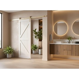 Rio Salto Gold Barn Door Hardware Kit Sliding Door Hardware Modern Barn Interior Brushed Brass Panel Hardware Hardware Kit, 6ft 7in - NO Door