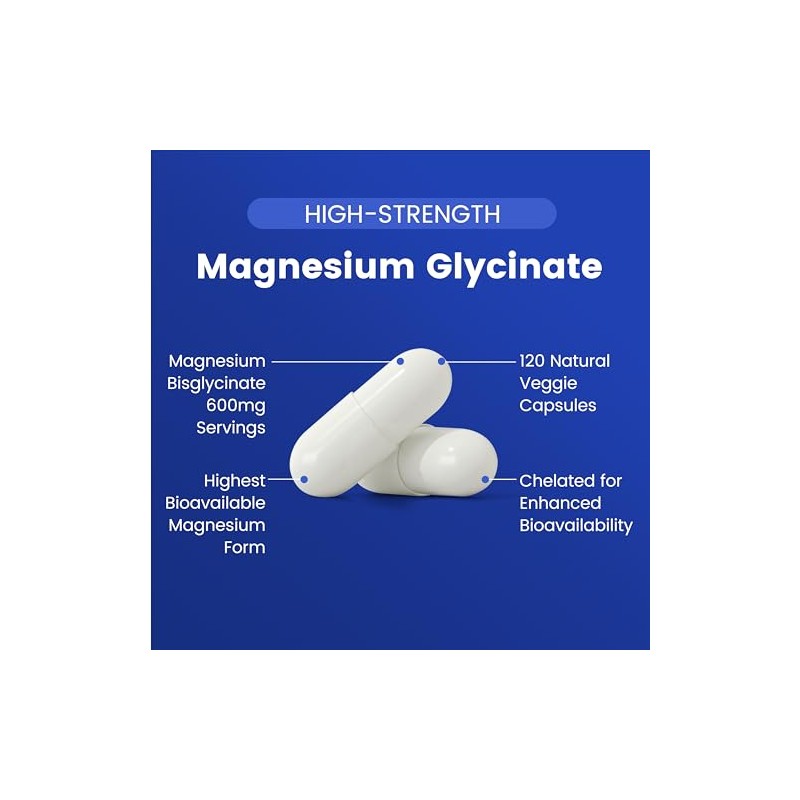 Pure Magnesium Glycinate 600mg - Magnesium Bisglycinate Supplement, High Absorption
