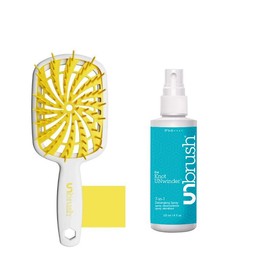UNbrush Plus Detangling Brush by FHI Heat for Fragile Hair and Knot Unwinder 7 in 1 Detangling Spray - Color: Lemon Drop