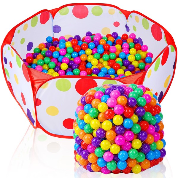 Wettarn 1000 Pcs 1.58 Inch Colorful Balls 39.4 Inch Pit Large Foldable Play Ball Tent Pool Plastic Small Balls with Storage Bag for Playhouse Playpen Toddler Boy Girl Play Indoor Outdoor (Red)
