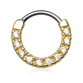 Forbidden Body Jewelry 16g 10mm Rounded Top Pave CZ Crystal Tiny Clicker Hoop for Septum and Cartilage Piercings, Metal, cubic-zirconia,