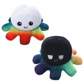 Plush Octopus Reversible Octopus Doll Reverse Octopus Plush Double Sided Flip Doll Gift Toy 20cm Fluffy Plush Angry and Laughing Face Funny (White & Black)