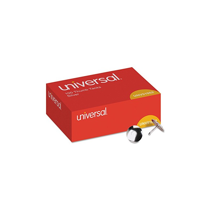 Universal Thumb Tacks, Steel, Silver, 0.31", 100/Box