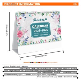 Bailinks 2025-2026 Desktop Standing Calendar, Compact Monthly Desk Calendar with Thick Paper, 20.5X20.5cm Flip Calendar from July 2025 to December 2026, Ideal for Home & Office Planning (A801)