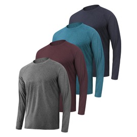 Long Sleeve Shirts for Men UPF 50+ Sun Protection Quick Dry Fit Athletic Workout Sun Shirts Running Fishing Gym Sport Active T Shirts Tees 4 Pack XL