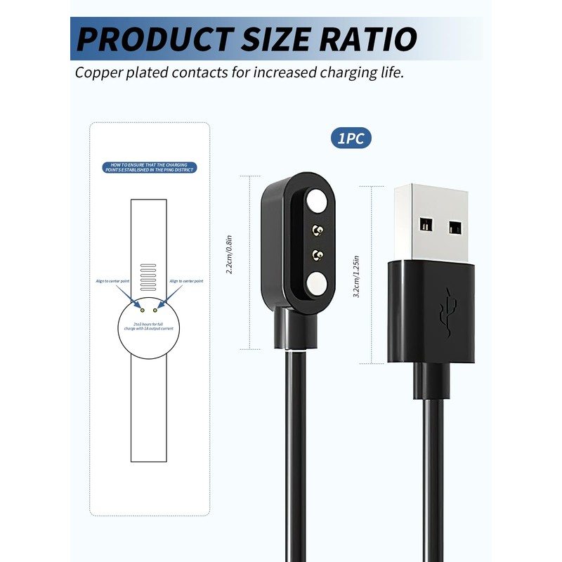 Charging Cable for Dyurwa P97 Smartwatch，2 - Pin Magnetic Charging