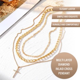 Women Necklace Cross Necklace for Women Adjustable Women Necklace Stacked Cross Necklace Multilayer Diamonds