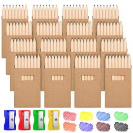 Sheryl&Rain 16 Box Colouring Pencils Set, Small, 8 Colours, Mini Pencils, Children's Party Bags & 4 Sharpeners, 128 Wooden Pencils, Colouring Pencils, Children's Set for Children's Gifts, Party Bags