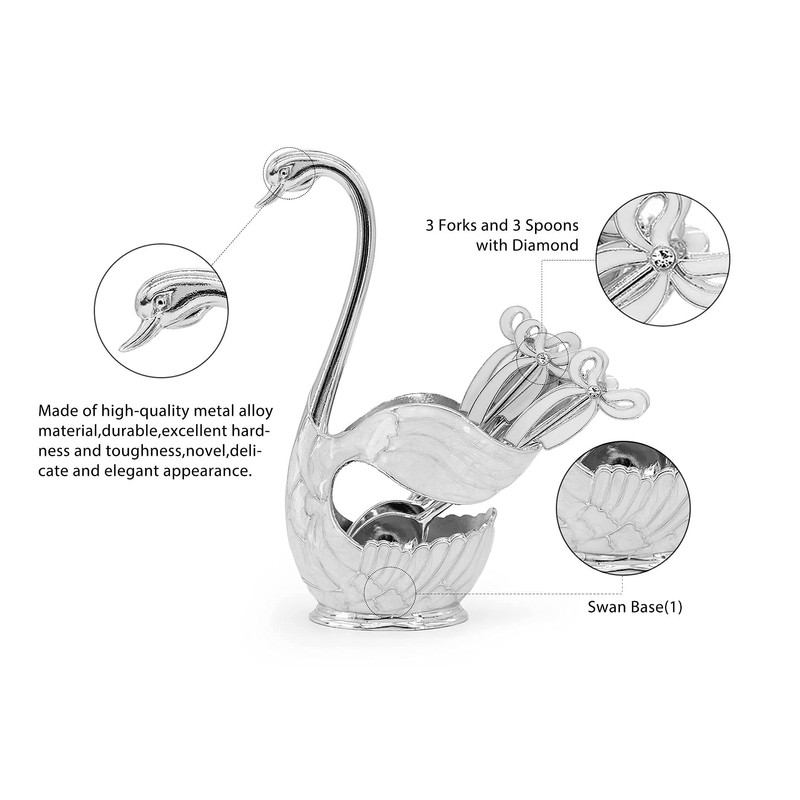Decorative Swan Base Holder with 3 Spoons and 3 Forks,