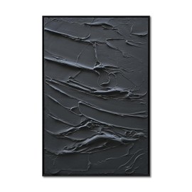 NANKAI Hand-Painted Thick Texture Black Minimalist Oil Painting Modern Abstract Art Oil Painting Home Office Wall Decoration Art 36x24 inch (with Solid Wood Exterior Frame)