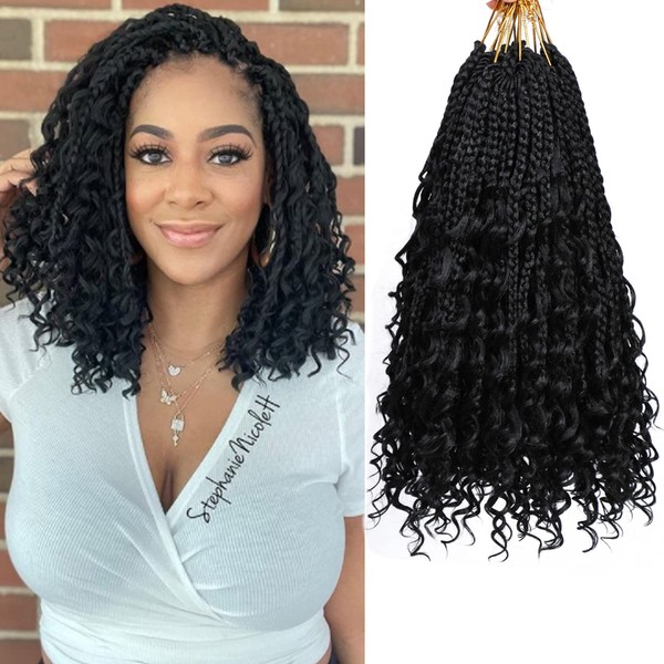 8 Packs Crochet Box Braids- Boho Box Braids Crochet Braids Hair Bohomian Box Braid Crochet Hair Synthetic Braiding Hair 14 Inch Goddess Box Braids Crochet Hair for black women(1B#)