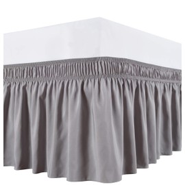 Biscaynebay Wrap Around Bed Skirts Elastic Dust Ruffles, Easy Fit Wrinkle and Fade Resistant Silky Luxrious Fabric Solid Color, Silver Grey for King and California King Size Beds 15 Inches Drop