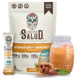 Salud 2-in-1 Hydration Packets + Immunity Electrolytes Powder, Tamarindo - Agua Fresca Drink Mix, Elderberry, Dairy & Soy Free, Non-GMO, Gluten Free, Vegan, Low Calorie, 1g Sugar (15 Servings)