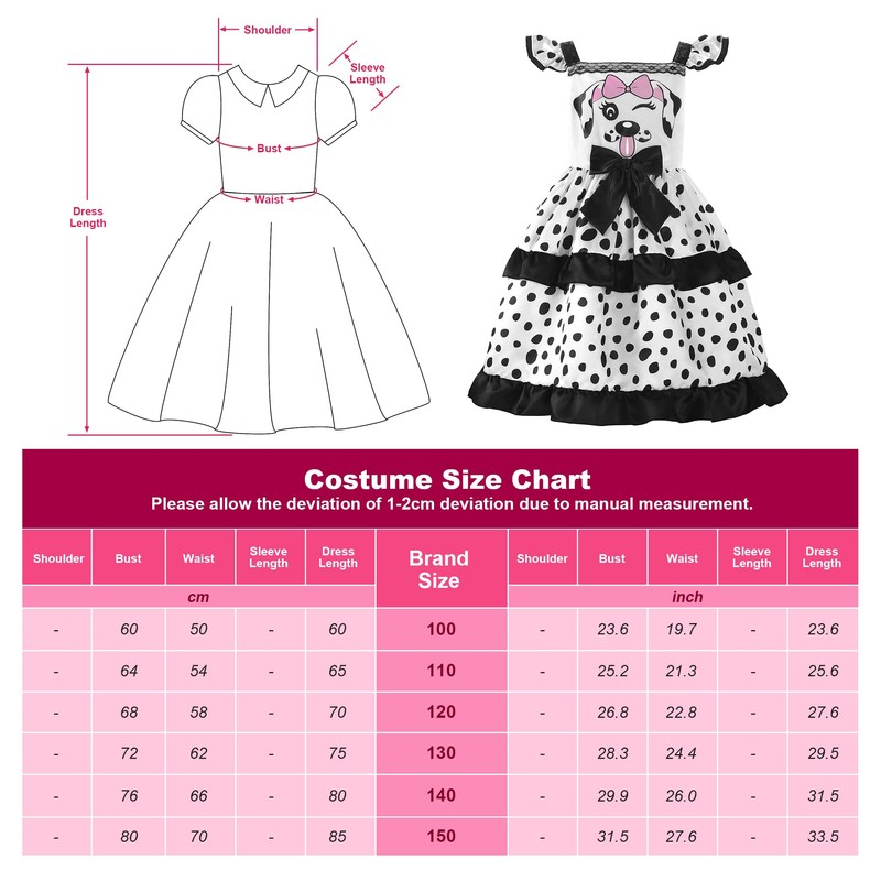 ReliBeauty Dalmatian Costume for Children, Girls, with Ears, Headband Tail,