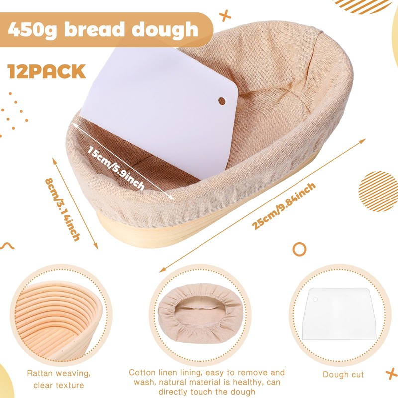 Gejoy 12 Set Bread Proofing Baskets Oval Shaped Banneton Dough