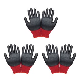 3 Pairs Protective Gloves, Nitrile Palm Coating, Work Gloves, Multipurpose Anti-Slip Gloves for Mechanics, Gardening, Construction, Black & Red