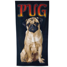 Pug Beach Towel 30”x60” – 100% Cotton Velour, Highly Absorbent, Fast Drying, Easy Pack for Spring Break, Vacation, Beach, Pool, or Sunbathing – Lightweight, Compact for Travel – Cute Pet Novelty Gift