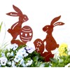 Set of 2 Garden Stakes Rabbit Pair Easter Bunny Rust