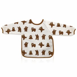 MA NASIR Baby Weaning Bib Mess Proof Eating Feeding Bib With Long Sleeves Back Fastening Wipe Clean Coverall Bib Painting Apron For Infants & Toddlers Baby Weaning Essentials Bear Design (1pk)